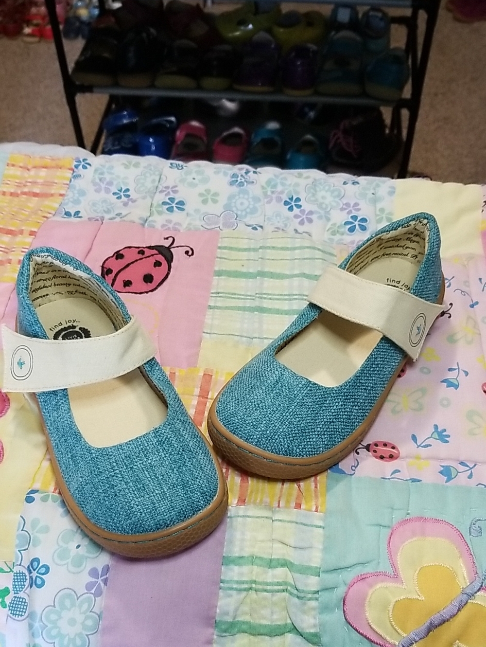 Livie & Luca Teal/ Turquoise Canvas Mary Jane with Cream Strap HTF Size 1 Youth - Picture 9 of 9